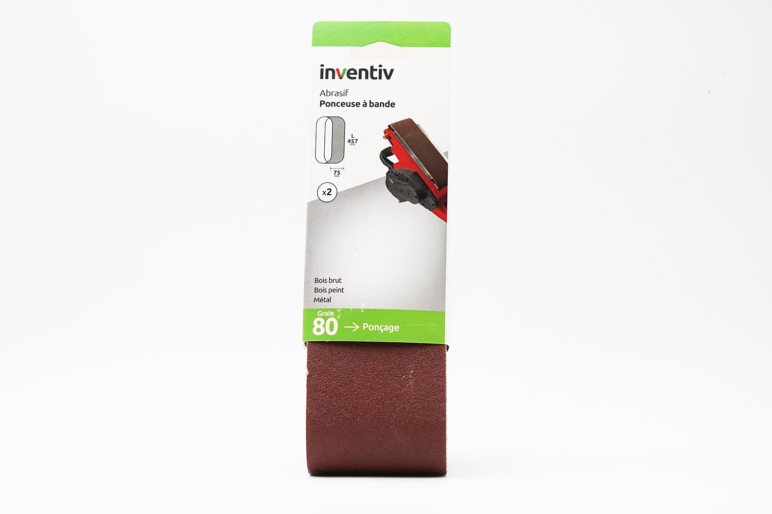 2 bandes abrasif ponceuse à bande 75x457mm Grain 80 - INVENTIV